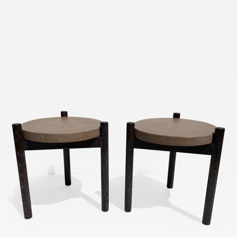 Paul Frankl Pair of Cerused Oak and Cork Side Tables