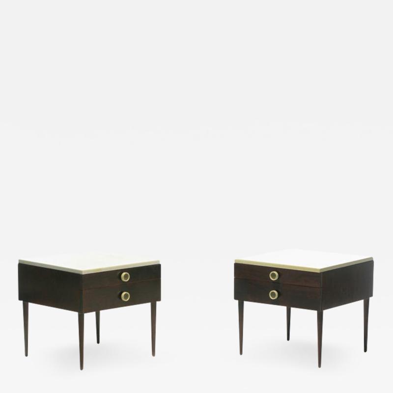 Paul Frankl Pair of Paul Frankl Cork Top Nightstands or End Tables in Dark Walnut and Ivory