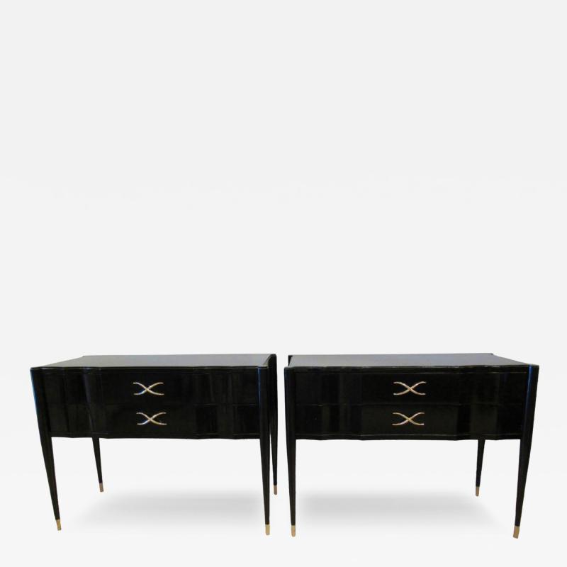 Paul Frankl Pair of Paul Frankl Ebonised Two Drawer Commodes Consoles