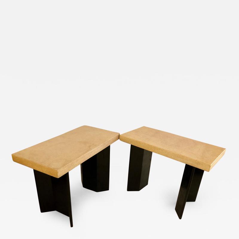 Paul Frankl Pair of Paul Frankl Ebonized Oak and Cork Console Tables