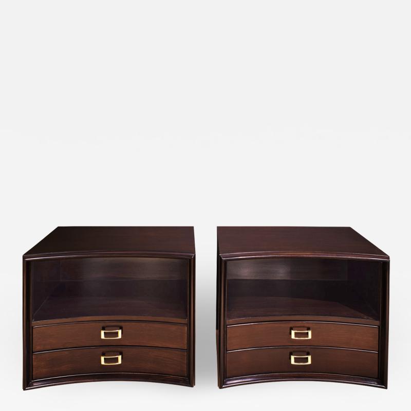 Paul Frankl Paul Frankl Bedside Tables in Dark Walnut with Buckle Pulls 1950s