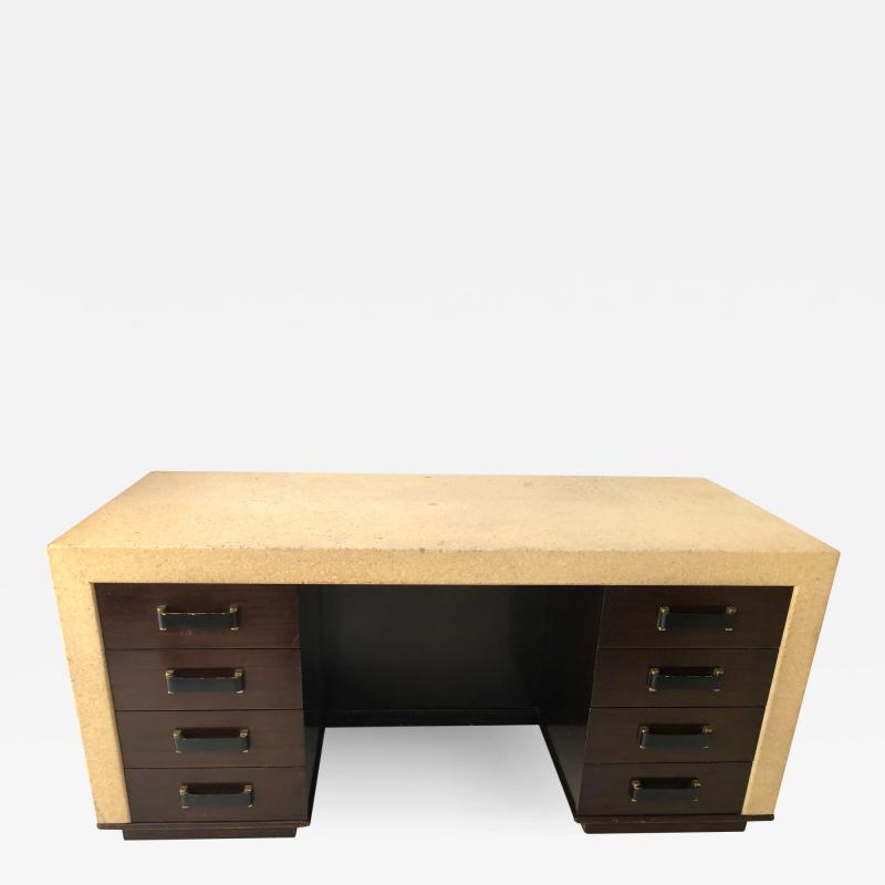 Paul Frankl Rare Paul Frankl Cork and Mahogany Kneehole Desk