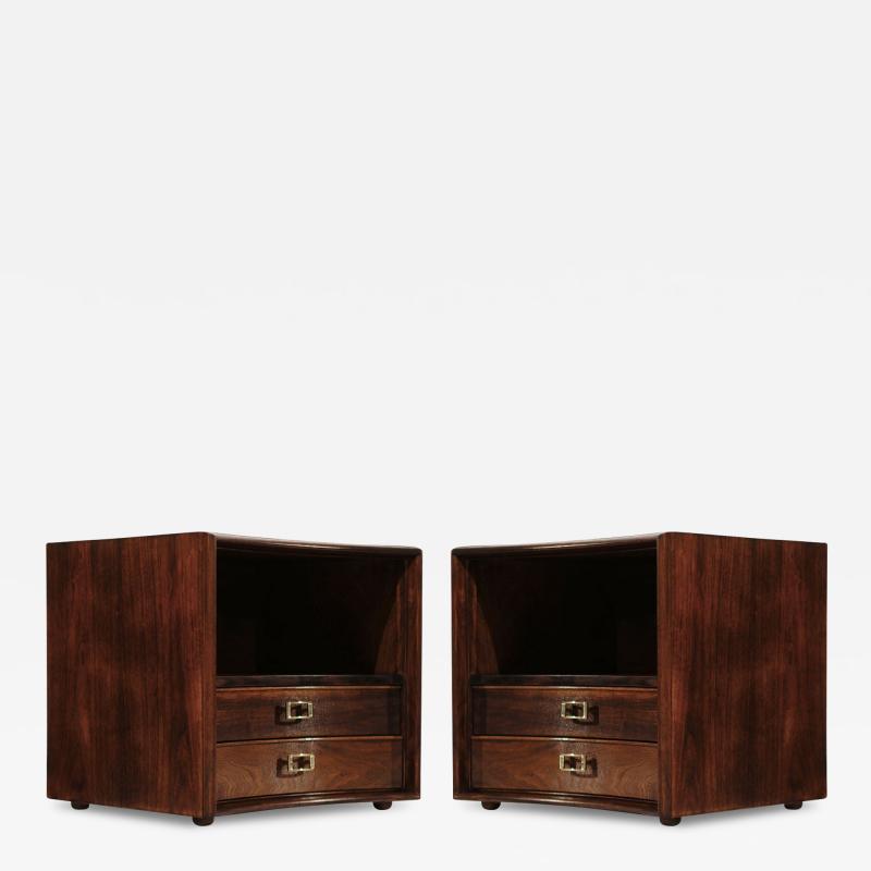 Paul Frankl Set of Walnut Concave Bedside Tables by Paul Frankl C 1950s