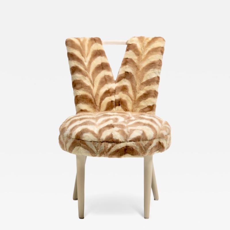 Paul Frankl Style Corset Back Side Chair Upholstered in Vintage Mink Fur