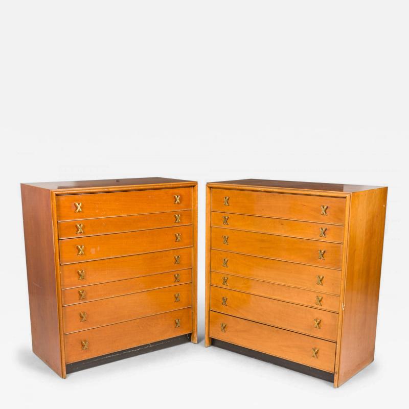 Paul Frankl for Johnson Furniture Co Mid Century Walnut Six Drawer High Chests