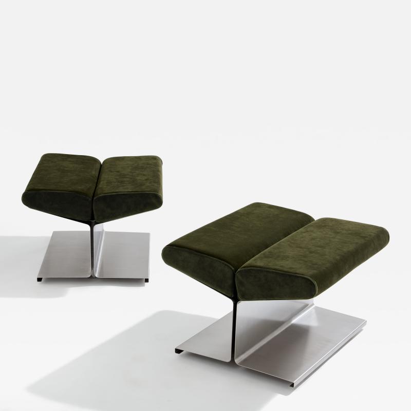 Paul Geoffroy Paul Geoffroy for Uginox stainless steel alcantara ottomans 1975