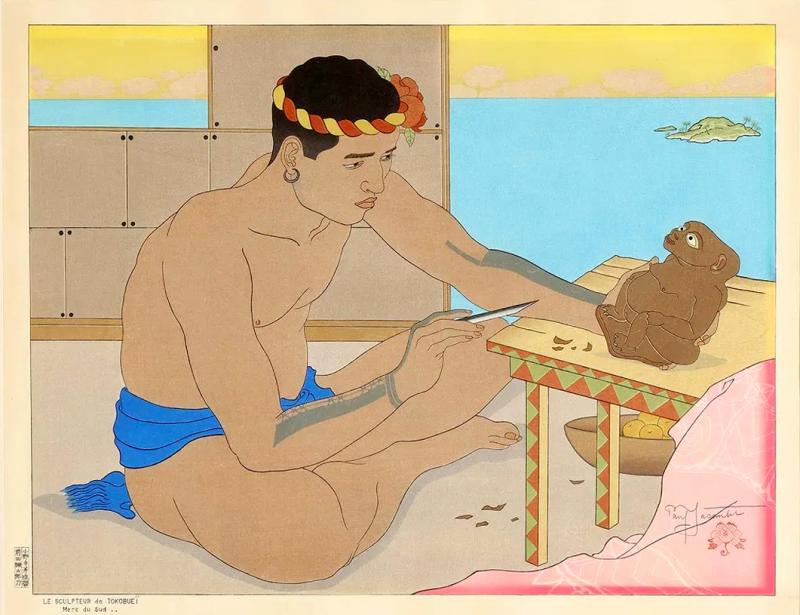 Paul Jacoulet Japanese Woodblock Print Le Sculpteur de Tokobuei Mers du Sud by Paul Jacoulet