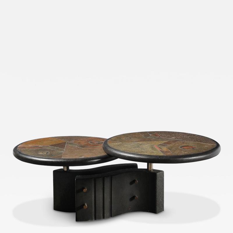 Paul Kingma Mid Century Brutalist Articulating Stone Metal Cocktail Table by Paul Kingma