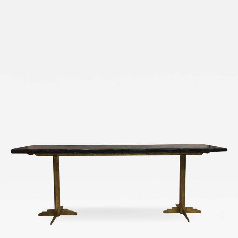 Paul Kiss Two French Mid Century Modern Gilt Iron Consoles or Dining Tables 1925