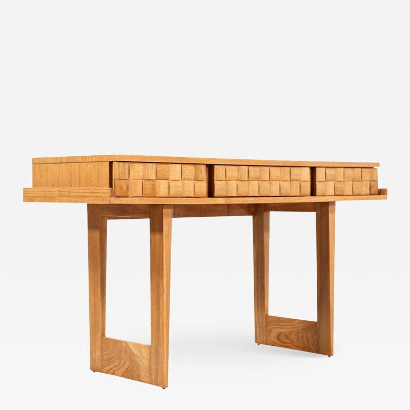 Paul L szl Paul Laszlo Basket Weave Desk Console Table for Brown Saltman