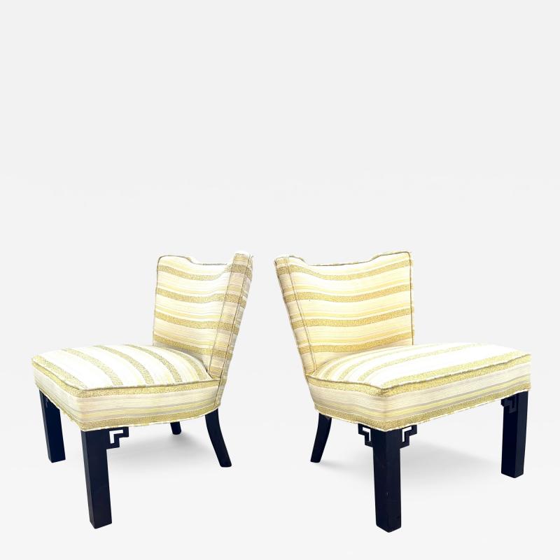 Paul L szl Rare Pair of Custom Paul Laszlo Slipper Chairs in Maria Kipp Upholstery