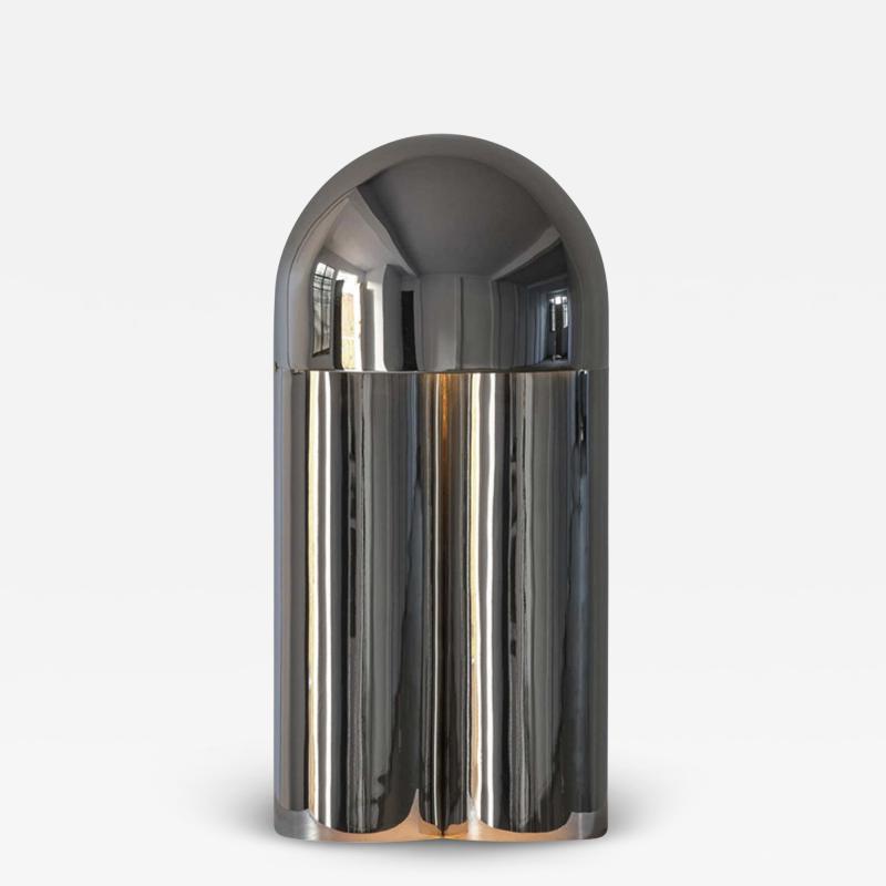 Paul Matter MONOLITH POLISHED SILVERED BRASS SCULPTED TABLE LAMP BY PAUL MATTER