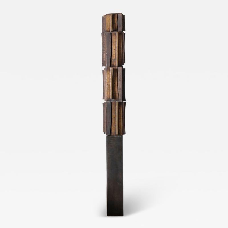 Paul Maxwell Rare Sand Cast Bronze Wood Brutalist Totem Sculpture 1967