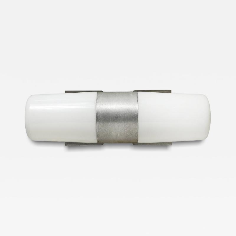 Paul Mayen Mid Century Milk Glass Brushed Aluminum Cylindrical Vanity Light by Paul Mayen