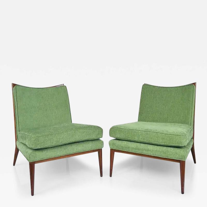 Paul McCobb 1950s Paul McCobb Directional Walnut Slipper Chairs Pair Newly Upholstered