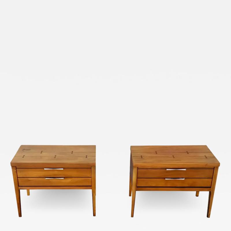 Paul McCobb Lane Mid Century Pair Tuxedo Nightstands Endtables Walnut Rosewood Aluminum