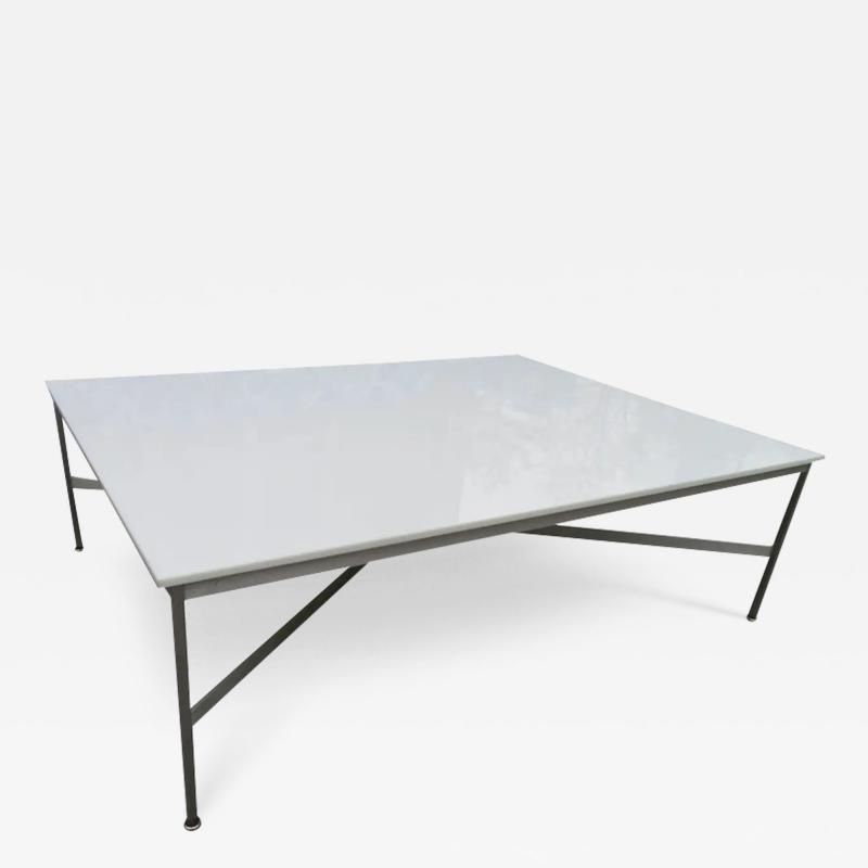 Paul McCobb Large Paul McCobb Aluminum and Vitrolite Milk Glass Coffee Table Midcentury