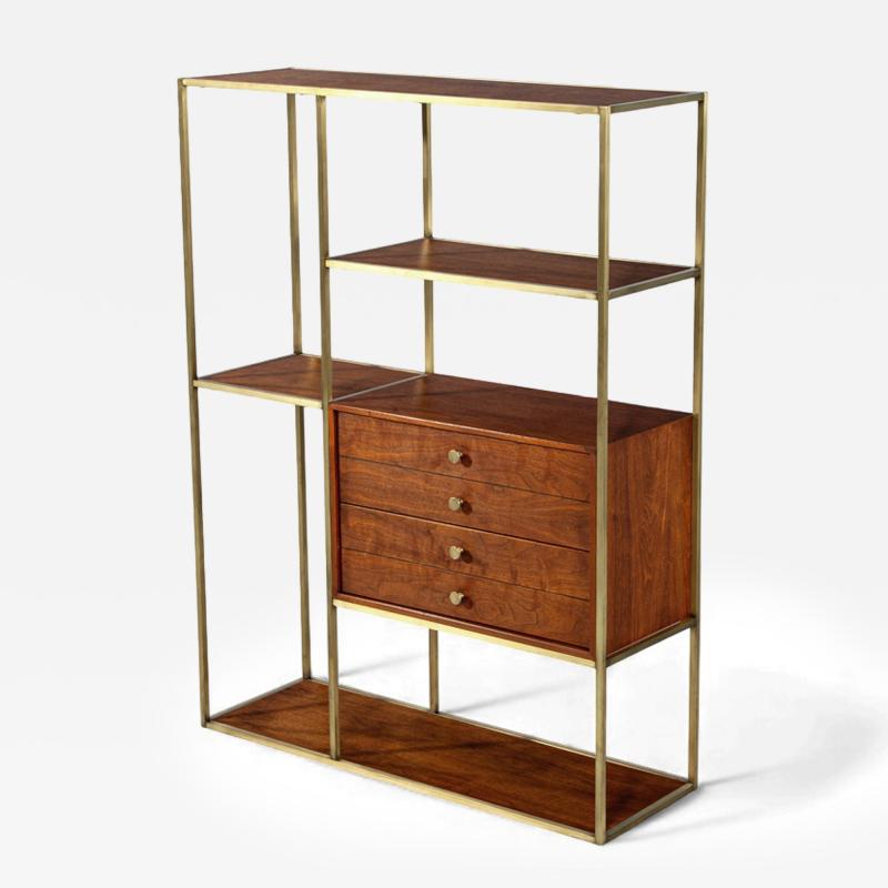 Paul McCobb Mid Century Modern Walnut and Brass Bookcase Etagere by Paul McCobb