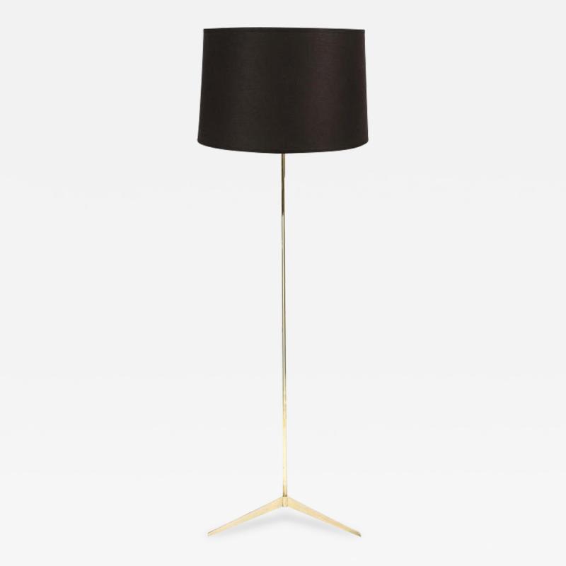 Paul McCobb Mid Century Tripod Brass Floor Lamp w Textured White Glass Shade by Paul McCobb