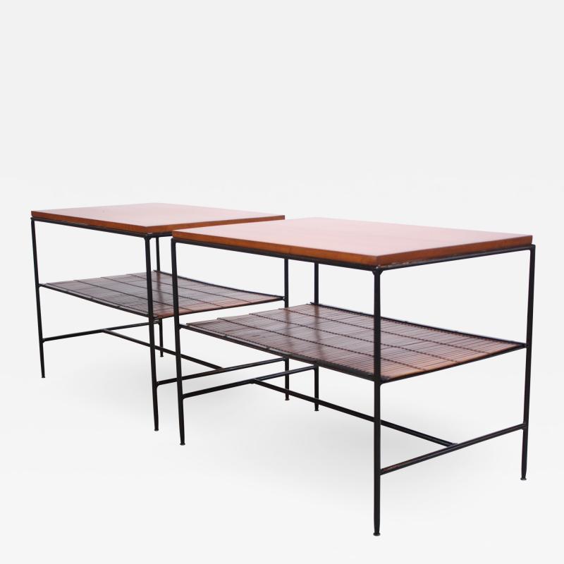 Paul McCobb Pair of Paul McCobb Planner Group Iron and Maple Occasional Tables