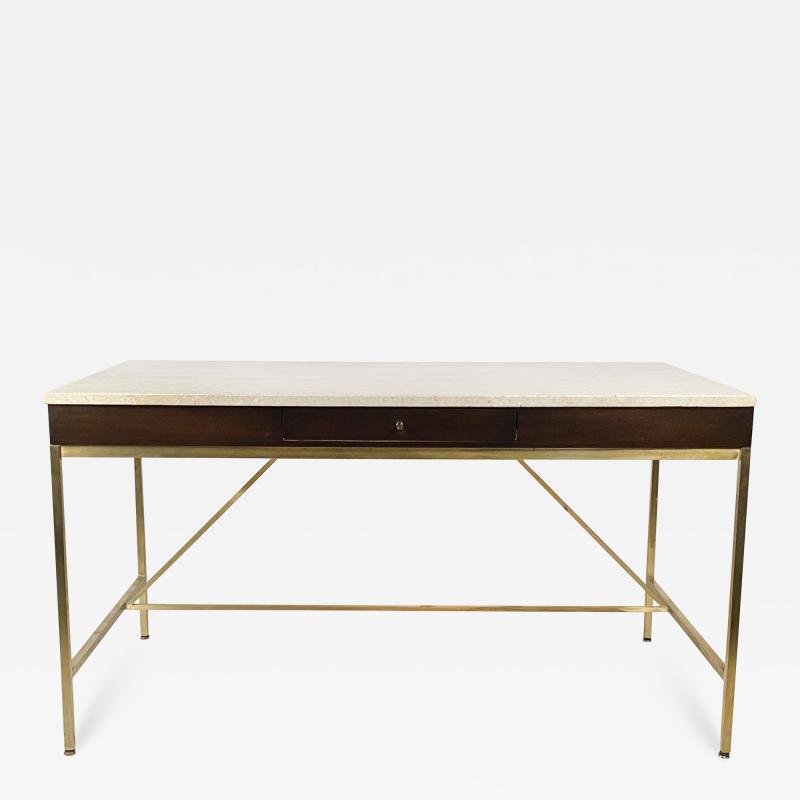 Paul McCobb Paul McCobb Desk Irwin Collection Calvin Travertine Marble Top Brass Mahogany