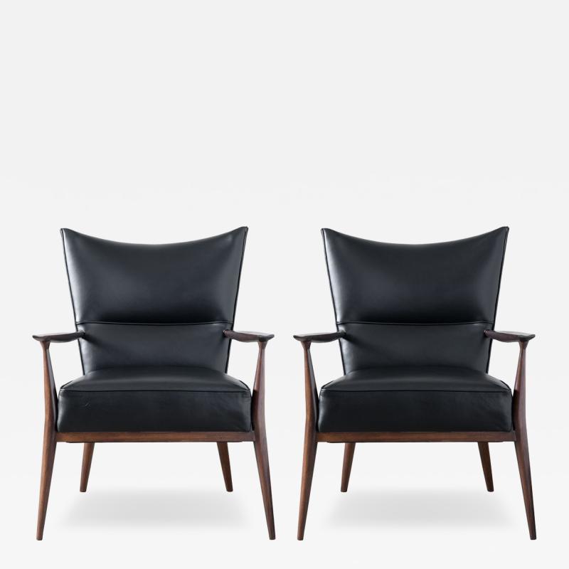 Paul McCobb Paul McCobb Directional Lounge Chairs by Custom Craft 1950s in Black Leather