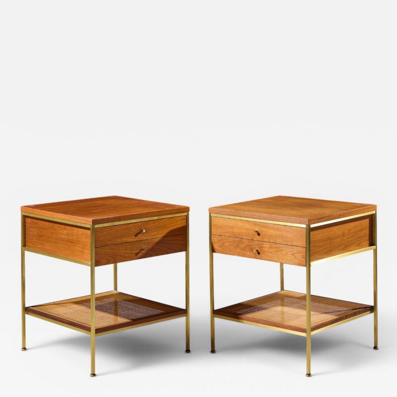 Paul McCobb Paul McCobb Model 8714 Mid Century Mahogany Brass and Cane Nightstands Pair