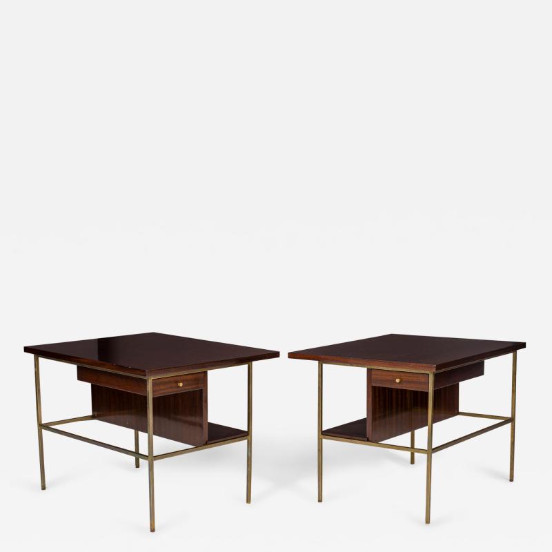 Paul McCobb Paul McCobb for Calvin American Brass and Walnut Cantilever End Side Tables