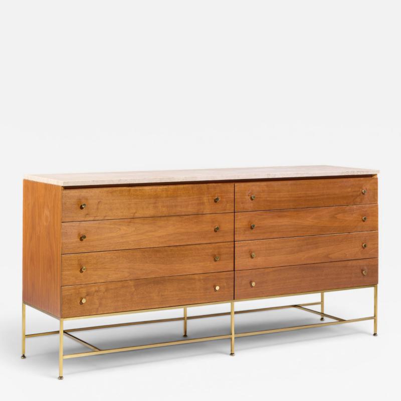 Paul McCobb Paul McCobb for Calvin Irwin Collection Mahogany Brass Travertine Double Dresser