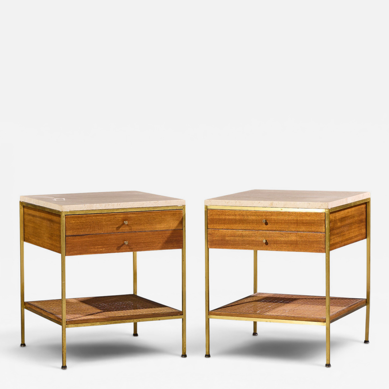 Paul McCobb Paul McCobb for Calvin Irwin Group Mahogany Cane Travertine Nightstand Pair