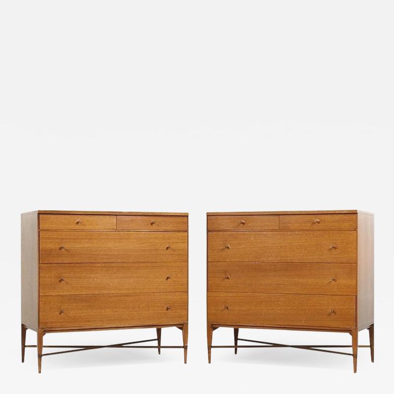 Paul McCobb Paul McCobb for Calvin Mid Century Brass X Base Dresser Chest of Drawers Pair