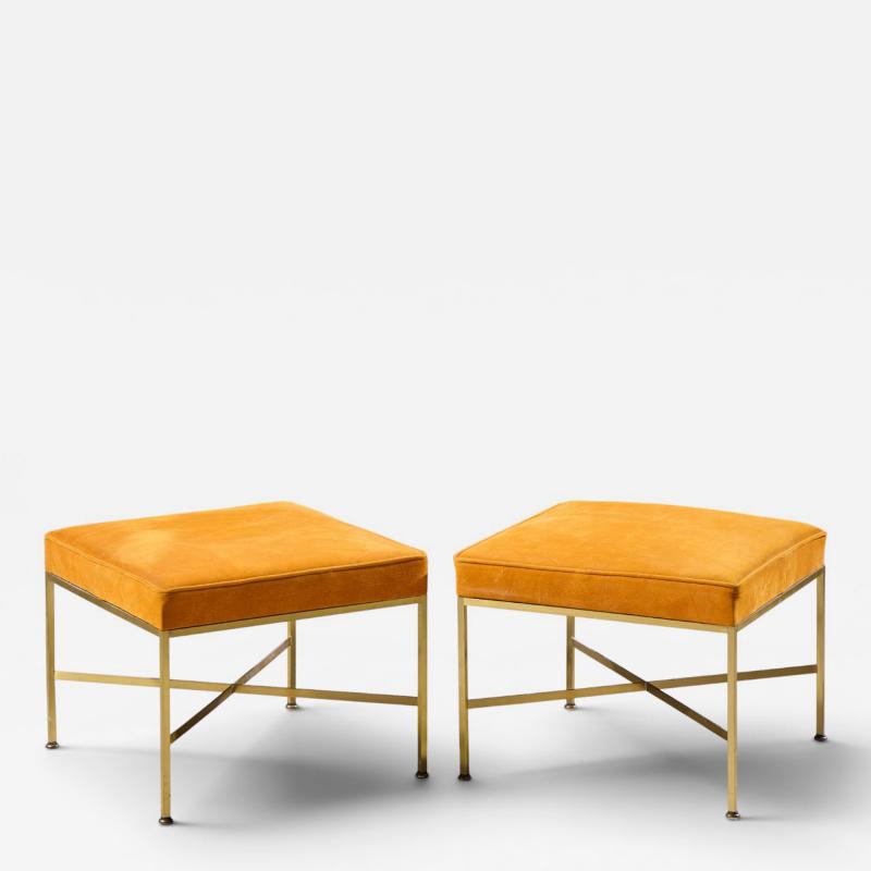 Paul McCobb Paul McCobb for Calvin Mid Century Brass X Base Stools Pair