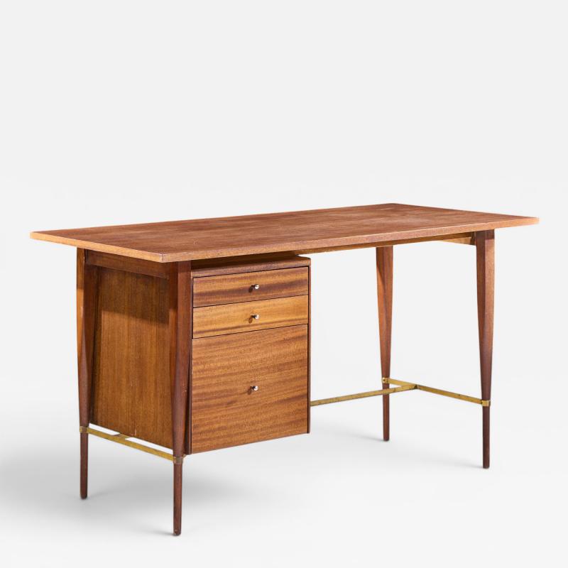 Paul McCobb Paul McCobb for Calvin Mid Century Mahogany and Brass Desk
