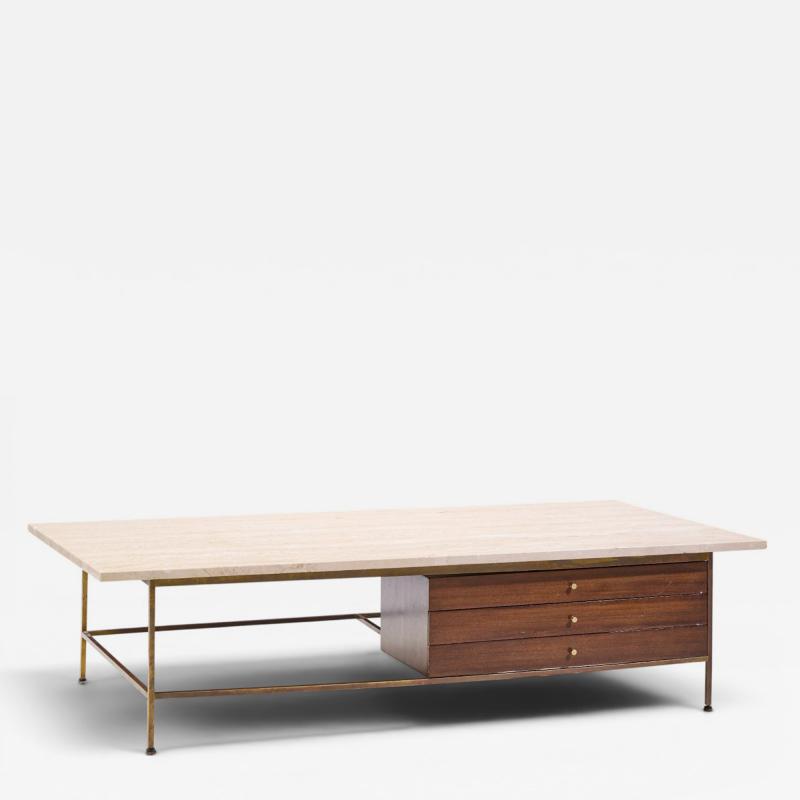 Paul McCobb Paul McCobb for Calvin Mid Century Travertine and Brass Coffee Table
