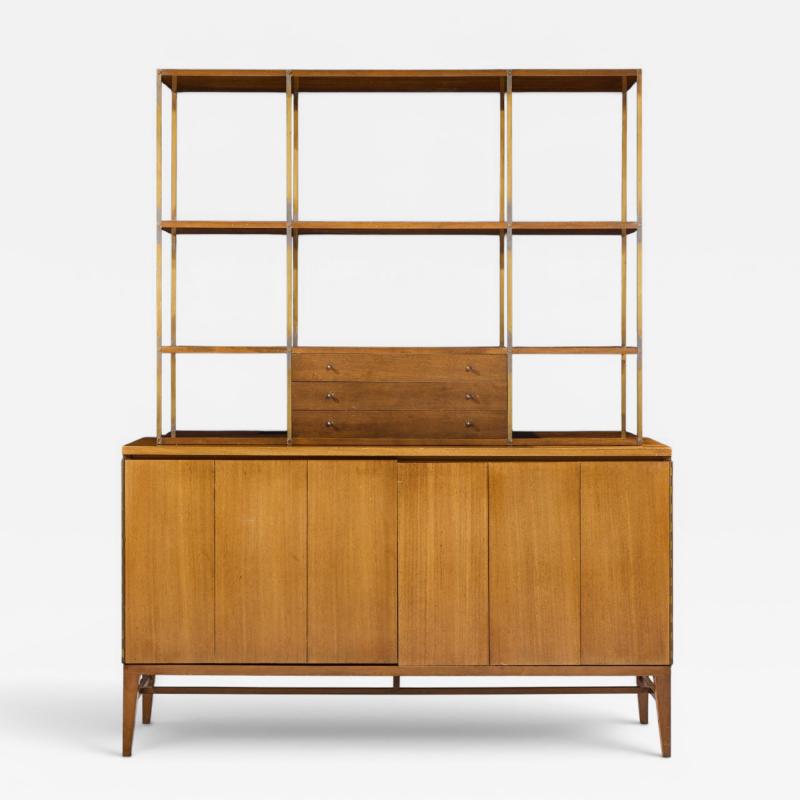 Paul McCobb Paul McCobb for Calvin Walnut and Brass Room Divider Credenza with Hutch