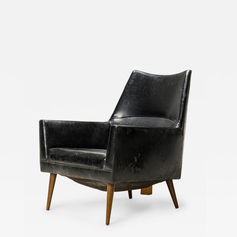Paul McCobb Paul McCobb for Custom Craft Inc American Black Leather Lounge Armchair
