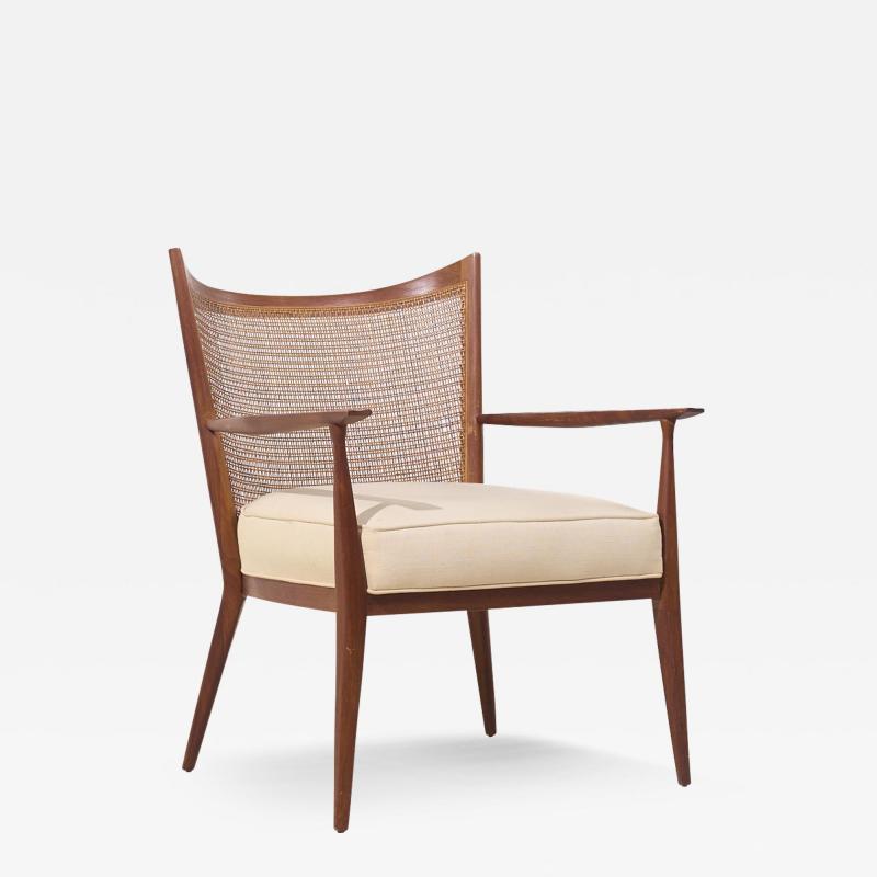 Paul McCobb Paul McCobb for Directional Mid Century Walnut and Cane Lounge Chair