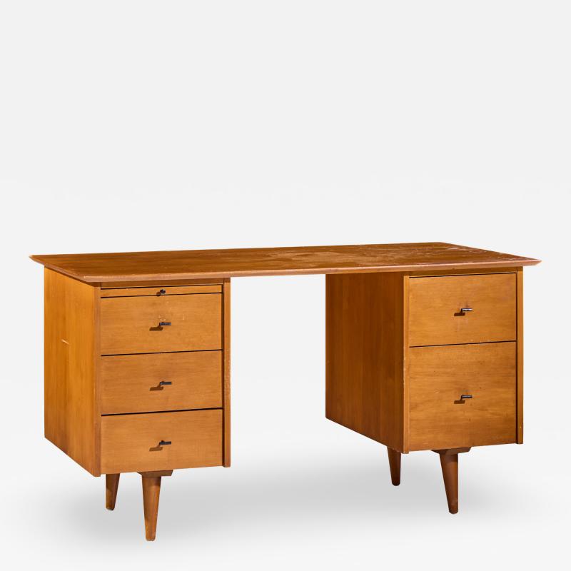 Paul McCobb Paul McCobb for Winchendon Mid Century Maple Double Pedestal Desk with T Pulls