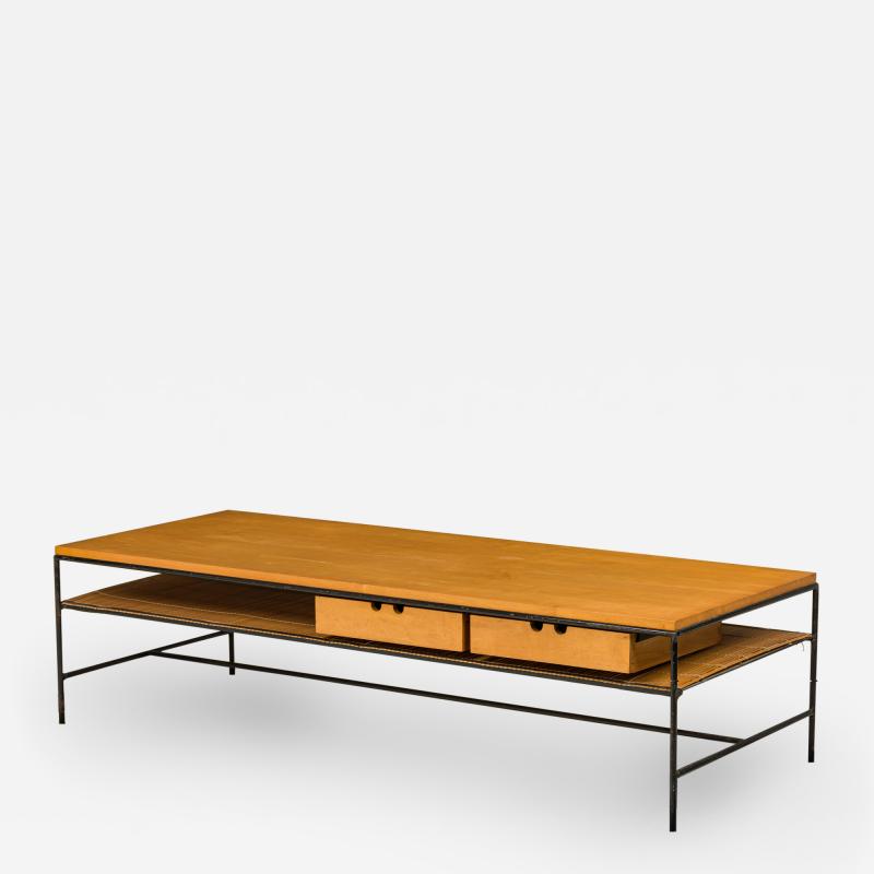 Paul McCobb Paul McCobb for Winchendon Planner Blond Wood and Iron Two Drawer Coffee Table