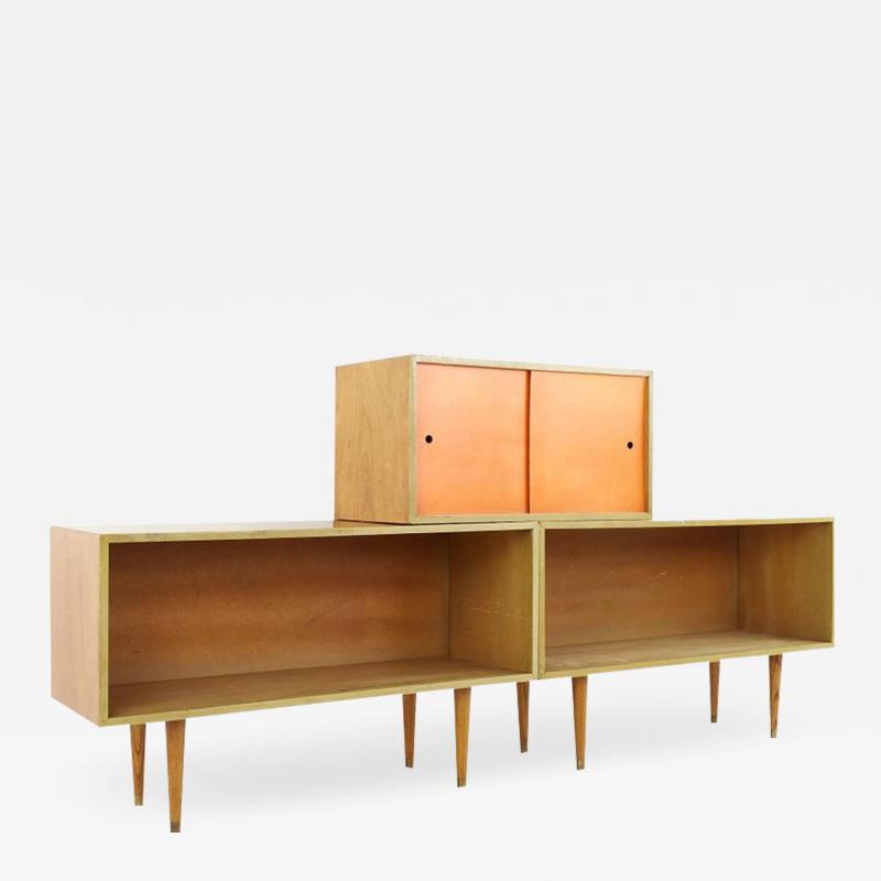 Paul McCobb Style Walnut Bookcase Cabinet Credenza with Bookcase Box