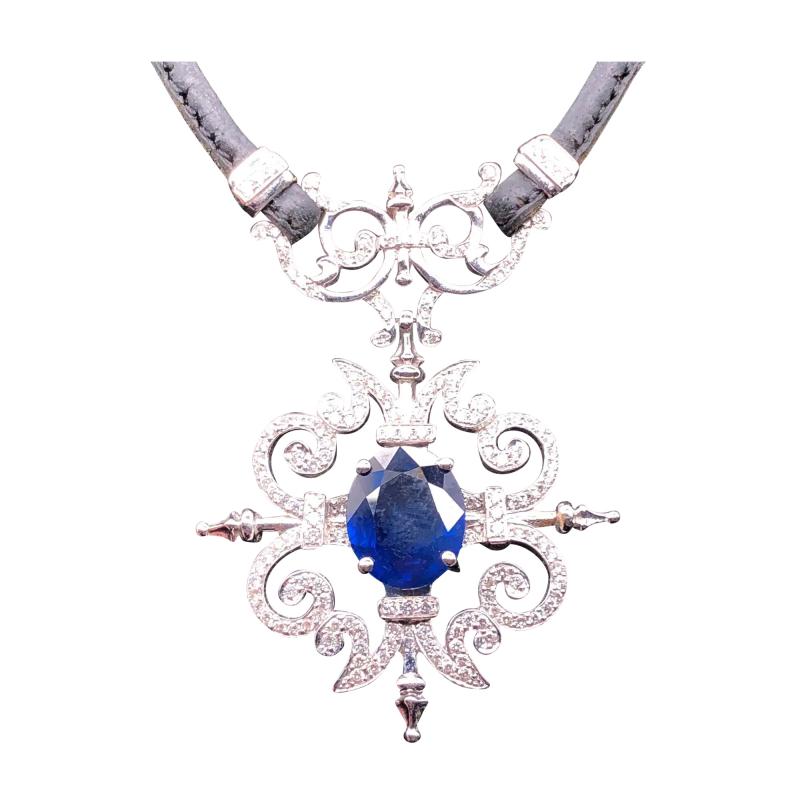 Paul Morelli Paul Morelli Garden Gate Sapphire on Leather Necklace in White Gold