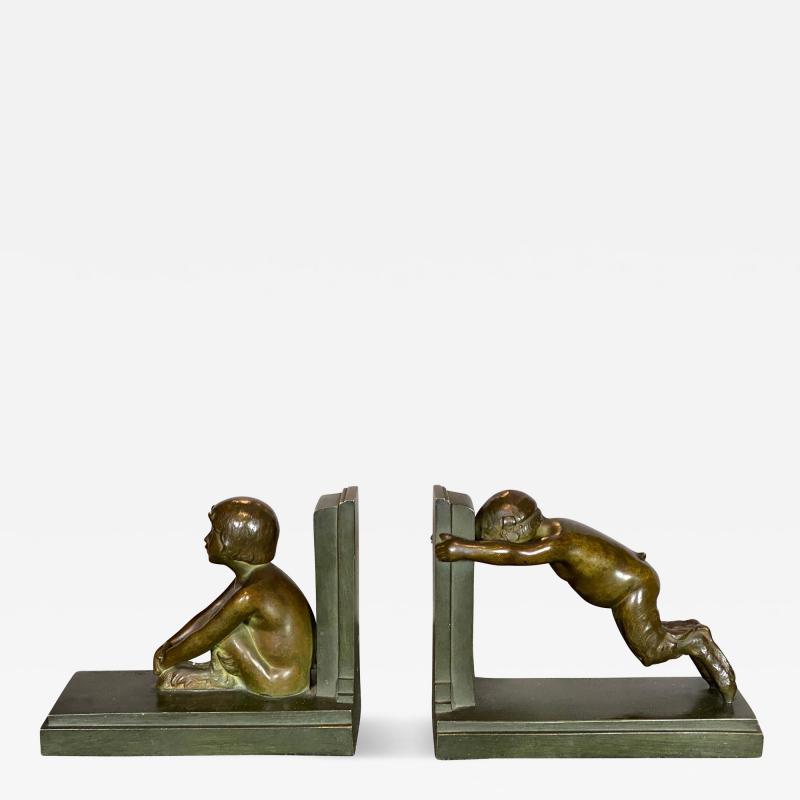 Paul Silvestre Pair of Art Deco Bronze Bookends by Paul Silvestre