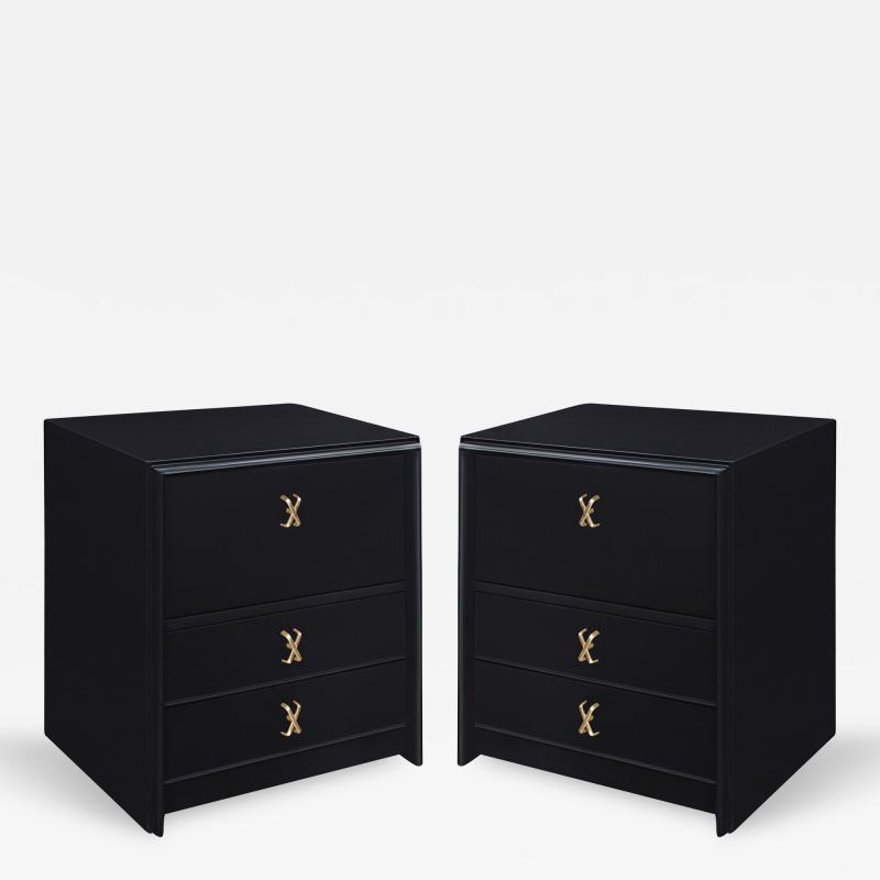 Paul T Frankl Pair of Bedside Tables with Brass X Pulls by Paul Frankl