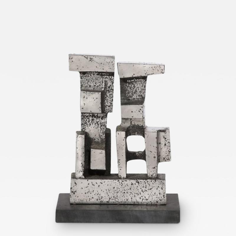 Pauline Ward Mount Brutalist Modernist Geometric Sculpture in Caste Stainless Signed Paul Mount
