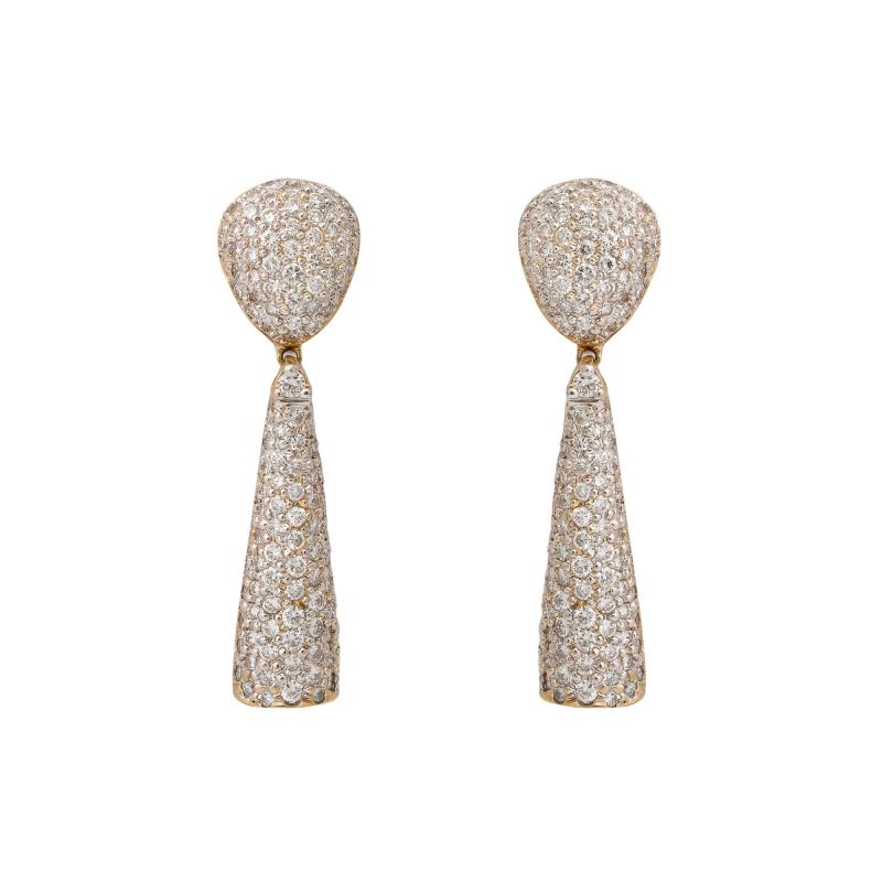 Pave Diamond 18 k Gold Drop Earrings