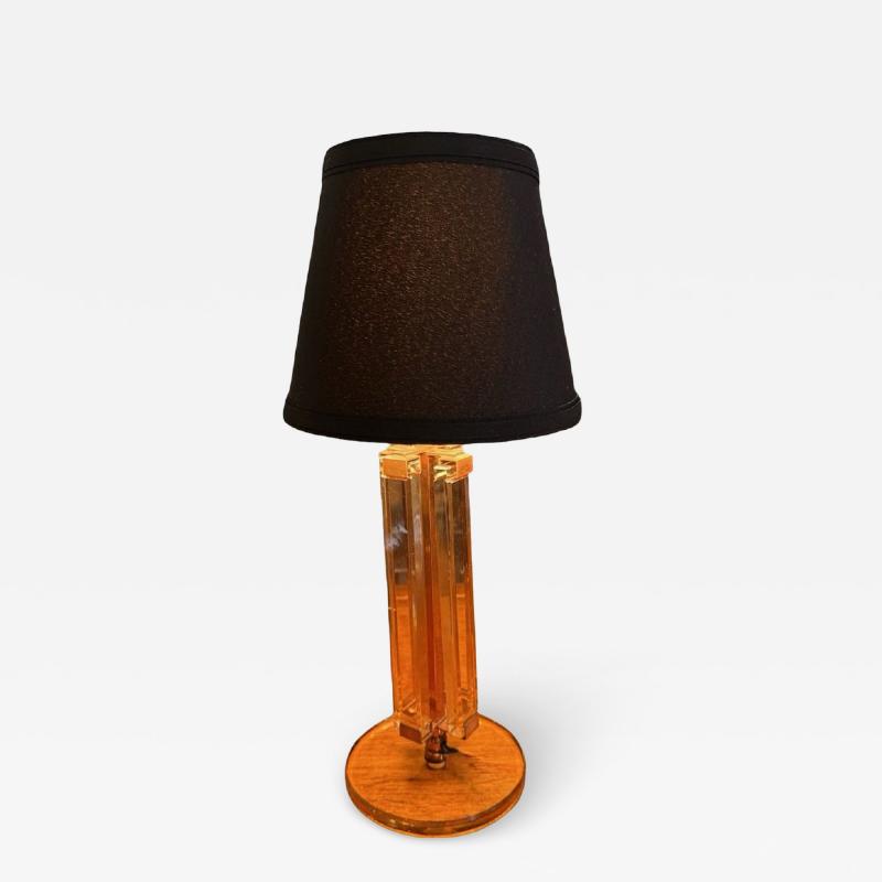 Peach Toned Crystal Glass Art Deco Lamp Modernist Elegance