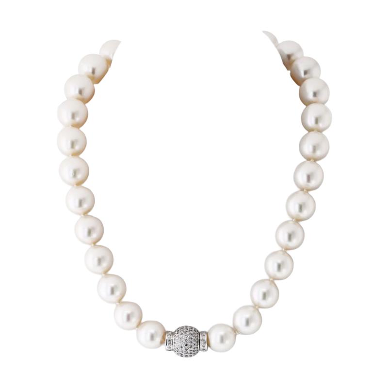 Pearl 18K White Gold 13 17mm South Sea Diamond Clasp 18 Inches String Necklace