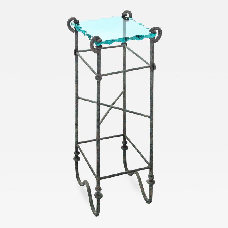 Pedestal in Verdigris Bronze with Thick Studio Made Glass Top