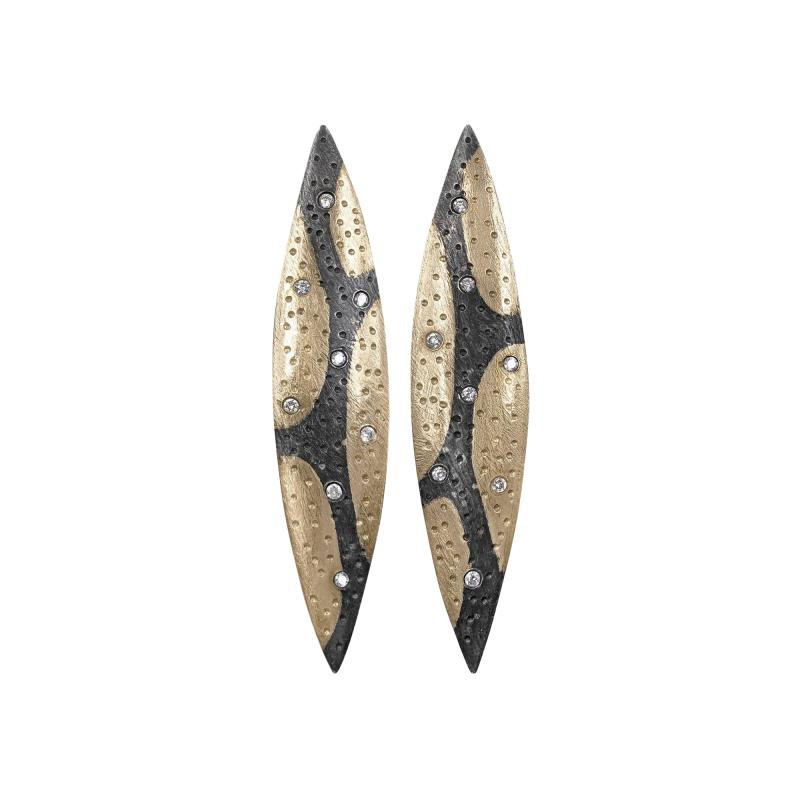Pedro Boregaard Pedro Boregaard White Diamond Camouflage Gold Oxidized Silver Earrings