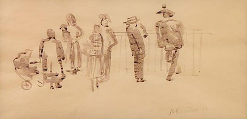 Pen and Ink of Group of People circa 1930